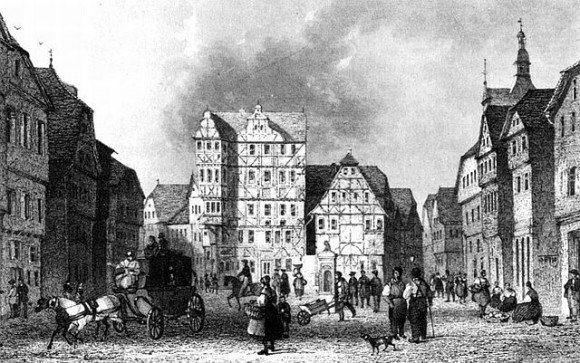 Los alrededores de la escena del crimen. Plaza del Mercado de Giessen (1840) | Imagen: Wikimedia Commons